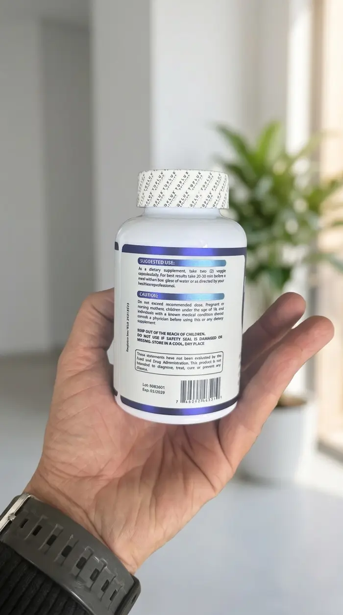 Foto real del modo de uso y registro en la etiqueta de Magnesium Complex