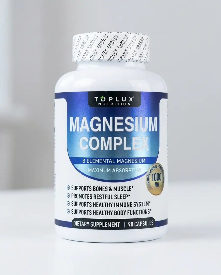 Frasco de Magnesio Complex original Toplux con sello dorado 1000 mg