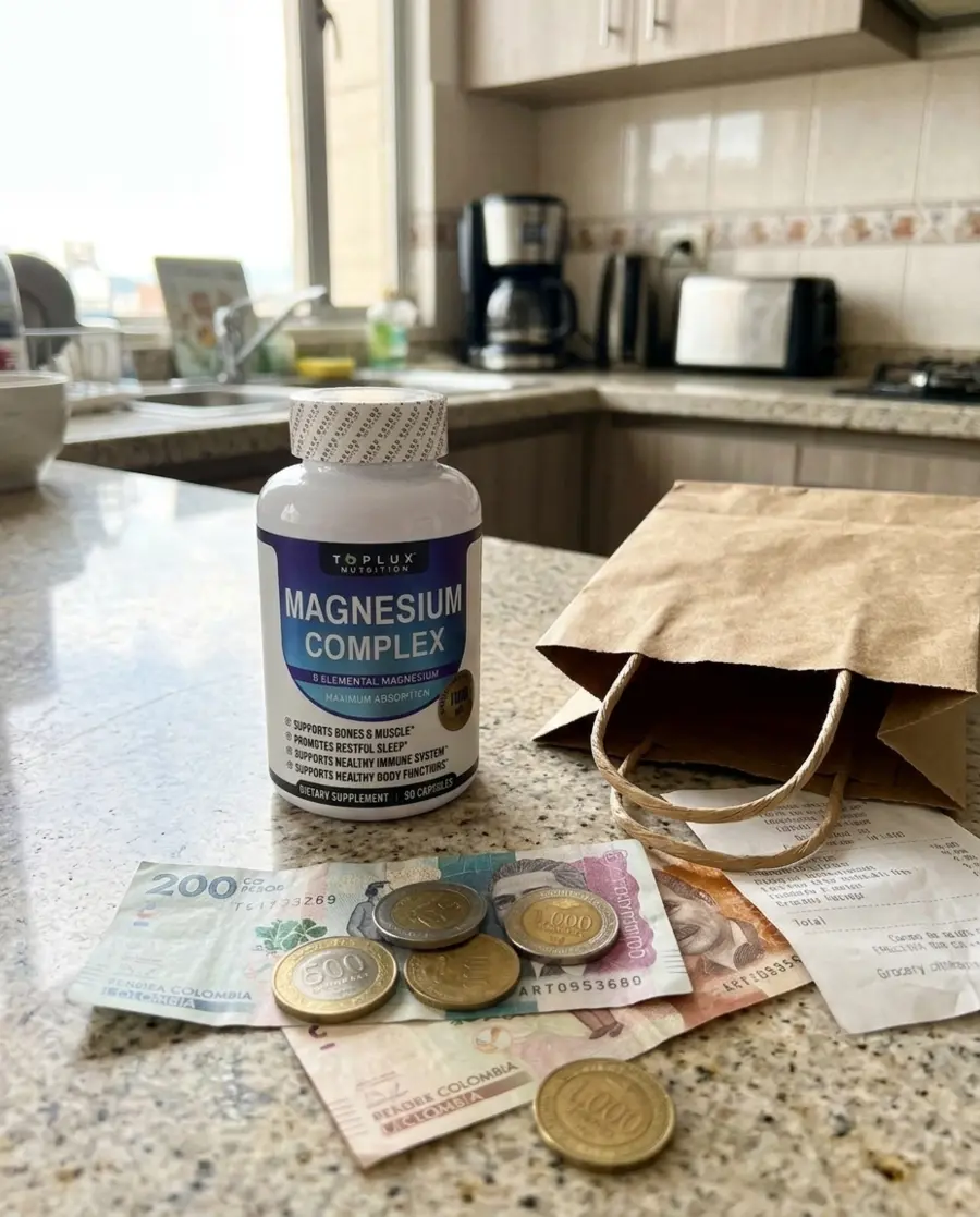 Magnesio Complex precio en Colombia: frasco con pesos colombianos